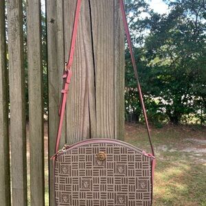 Patterned Crossbody Bag with Pink Strap